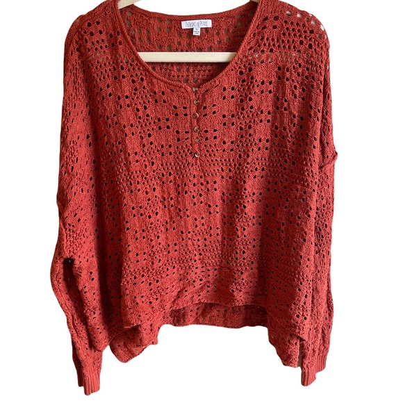 Patrons of Peace Tops - Patrons of Peace Top Womens Terracotta Orange Crochet Long Sleeve Pullover XL